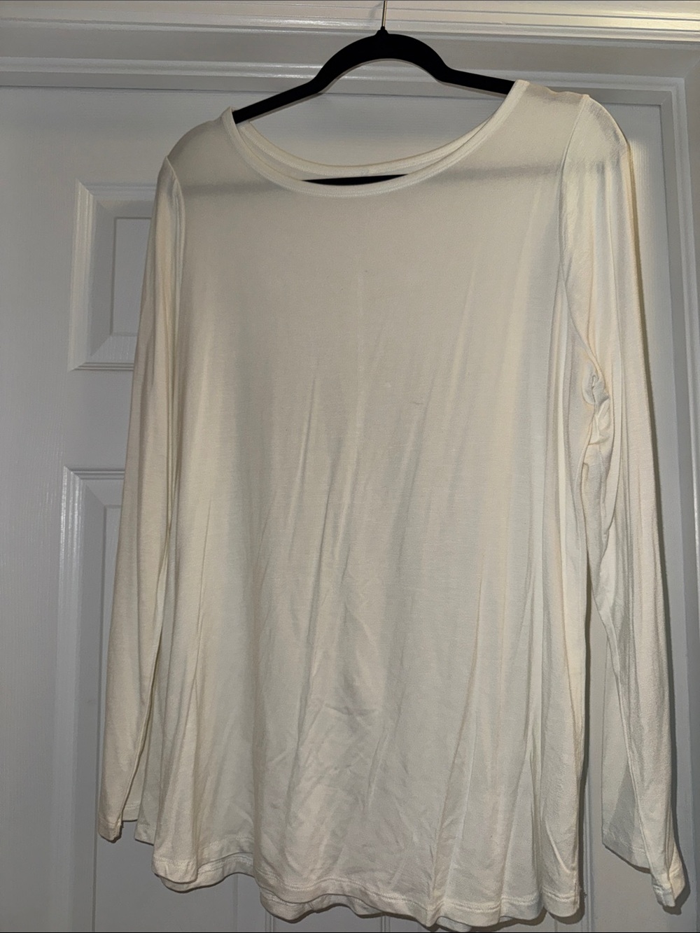 Lane Bryant Cream Long-Sleeve Crew Neck Shirt